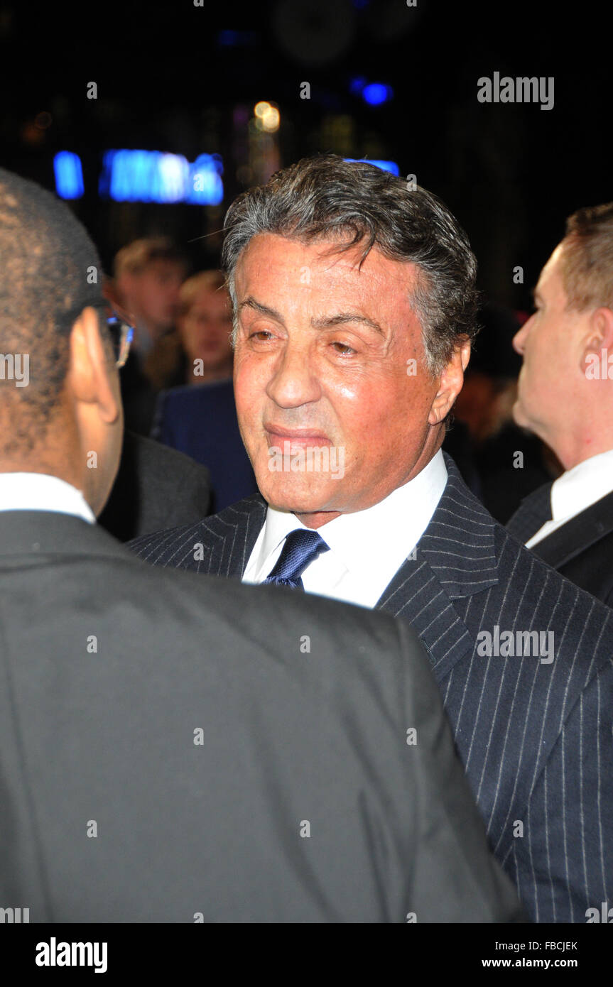 London,UK,12 January 2016,Sylvester Stallone attends European premiere Creed at Empire Leicester Square.Creed is boxing movie starring Sylvester Stallone,Tessa Thompson Michael B Jordan. Stock Photo