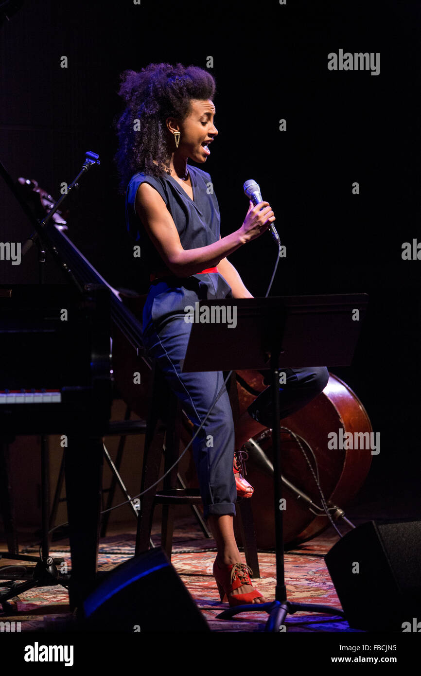 Esperanza Spalding On Stage During Concert Stock Photo - Alamy