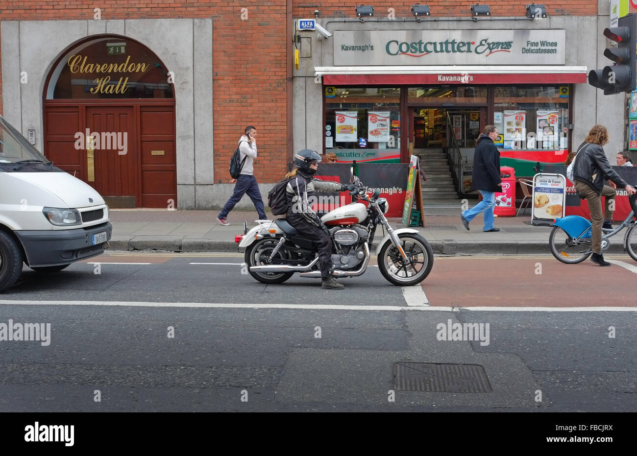 A girl on a Harley Davidson motorbike in Dublin Ireland Stock Photo