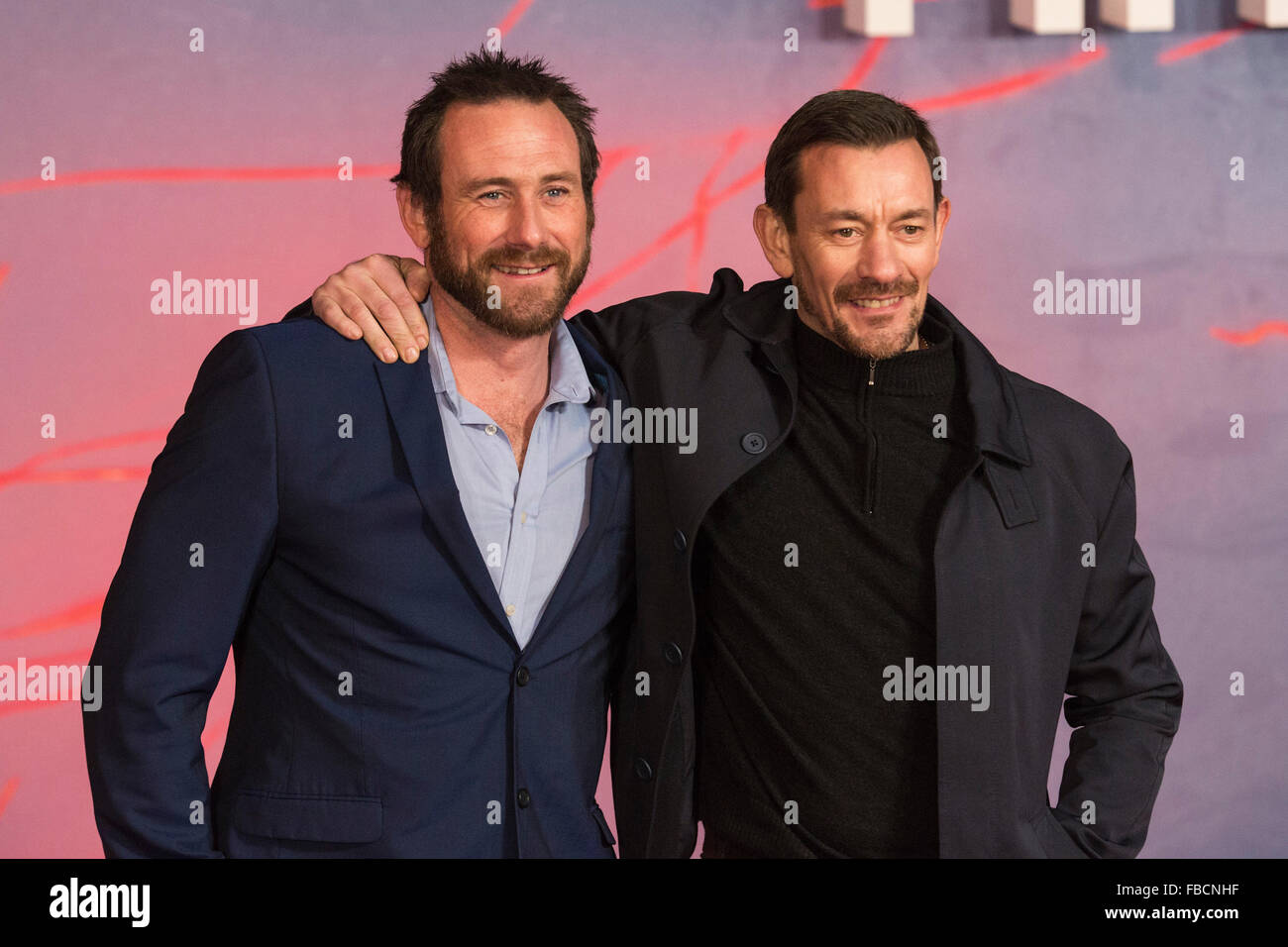 London, UK. 14 January 2016. Actors Jason Fox and Matthew Ollerton attend UK Premiere of 'The Revenant' at Empire Leicester Square on January 14, 2016 in London, England. Credit:  Vibrant Pictures/Alamy Live News Stock Photo
