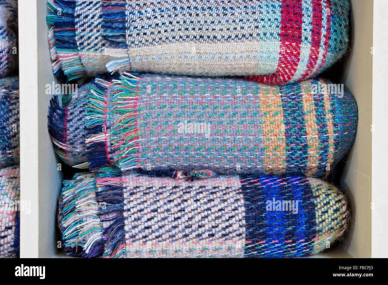 A stack of folded wool blankets Stock Photo