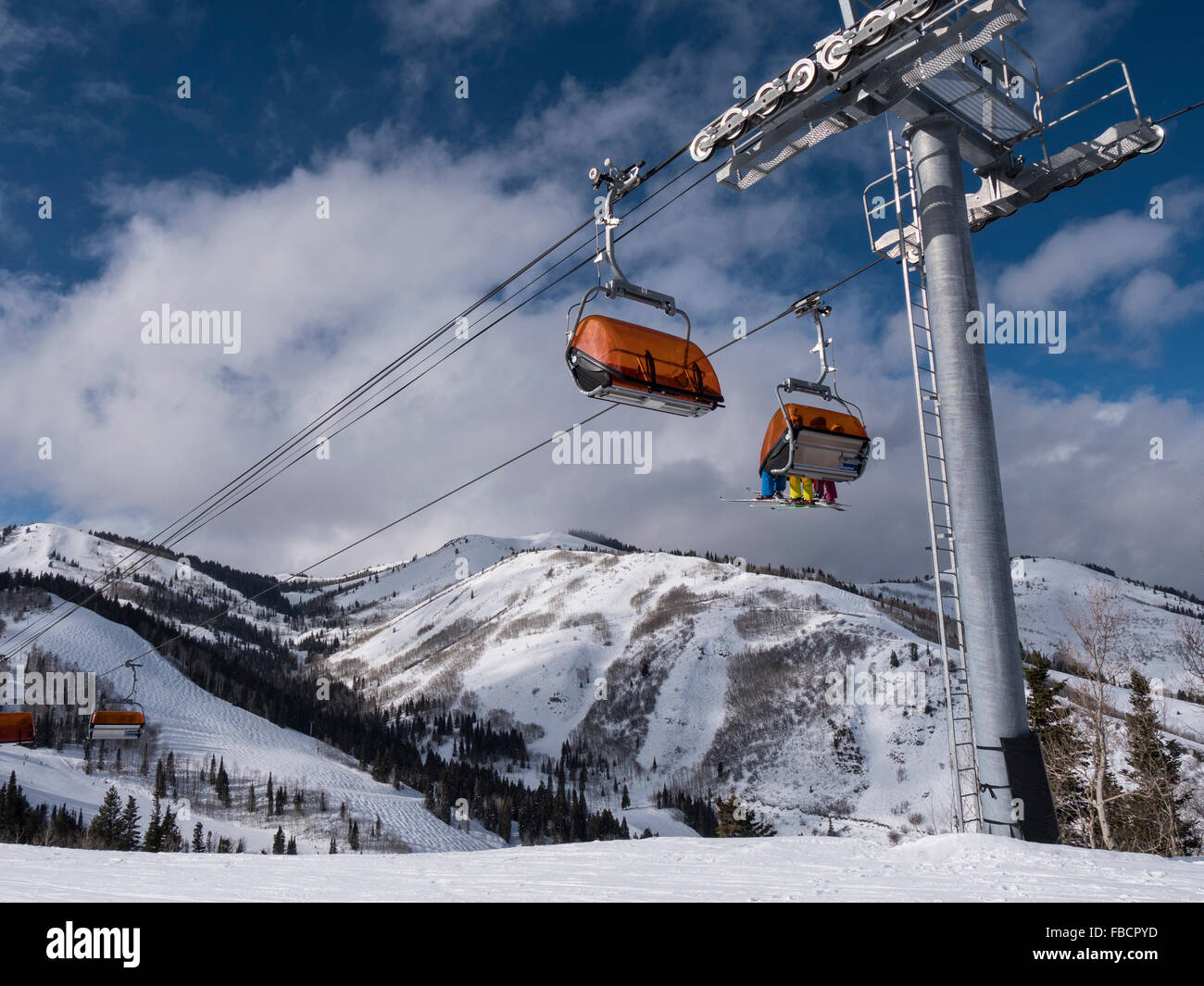 Orange Bubble Express chairlift and slopes beyond, Canyons Village base