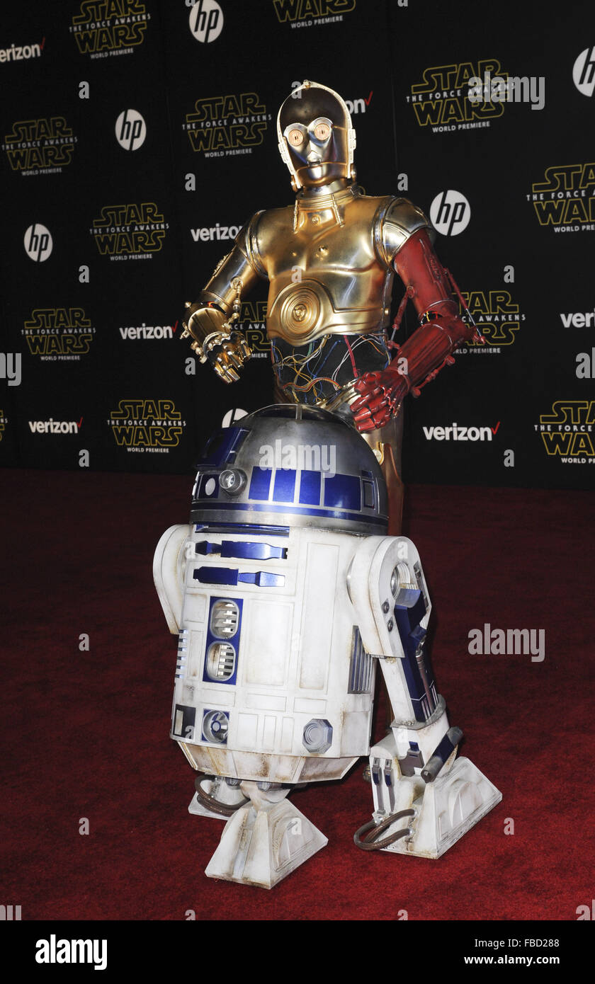Film Premiere of Star Wars: The Force Awakens  Featuring: R2d2, C3PO Where: Los Angeles, California, United States When: 15 Dec 2015 Stock Photo