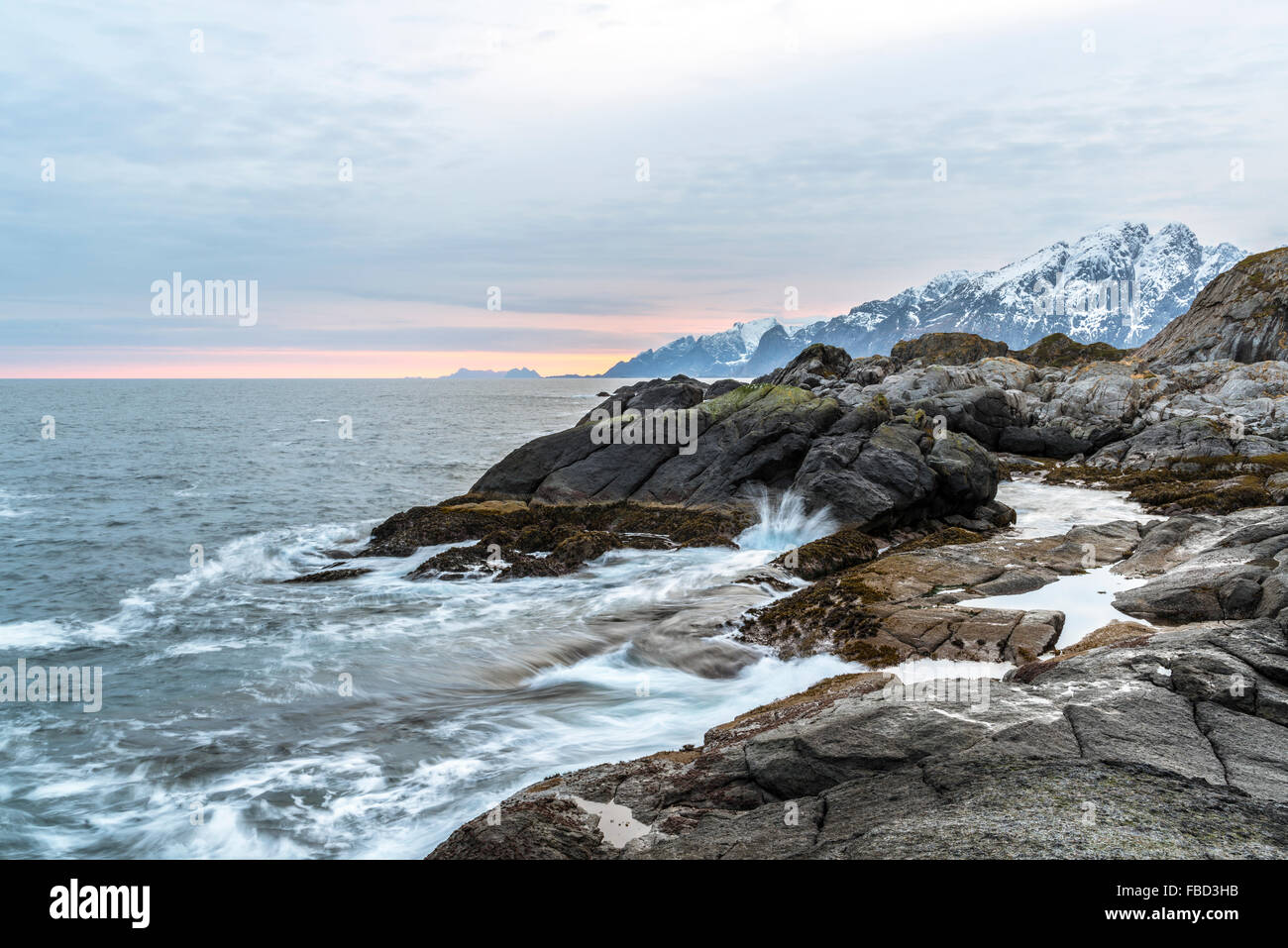 Coast of Nesland, Flakstadøy, Lofoten, Norway Stock Photo