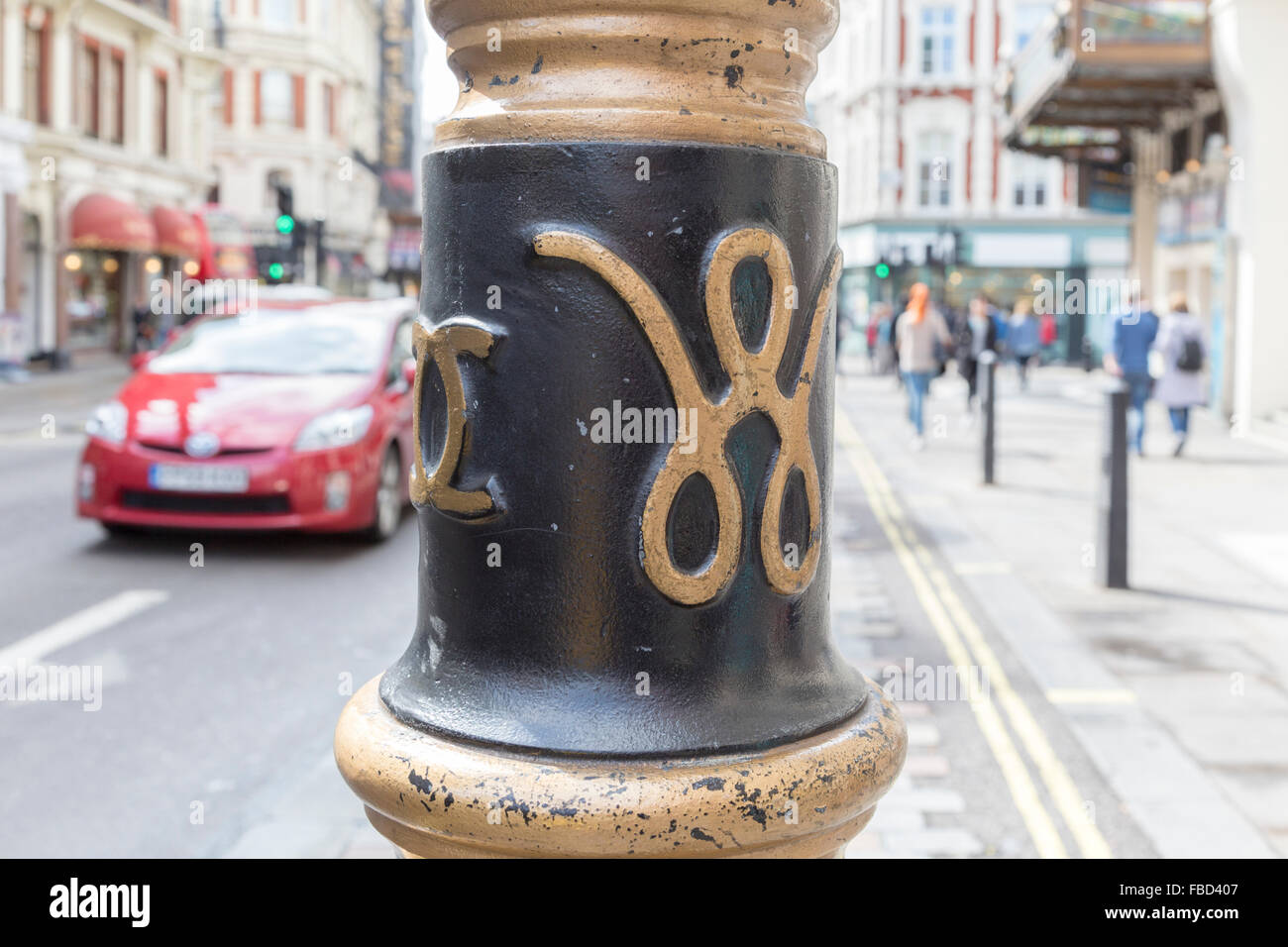 Street lamp with the logo of the fashion designer Coco Chanel, London, United Kingdom Stock Photo