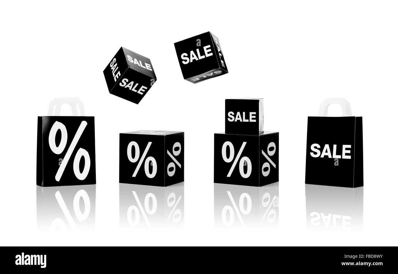 shopping bags and sale signs with percent Stock Photo