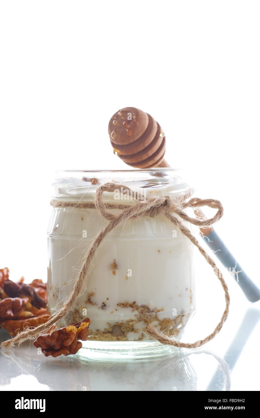 Natural fresh yogurt with nuts and honey Stock Photo Alamy