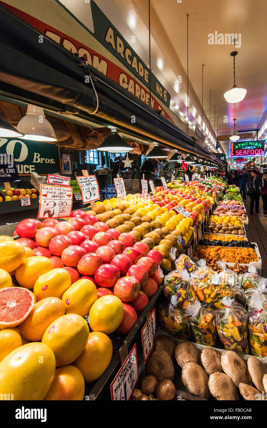 Fruit and vegetable stall at Pike Place Market, Seattle, Washington