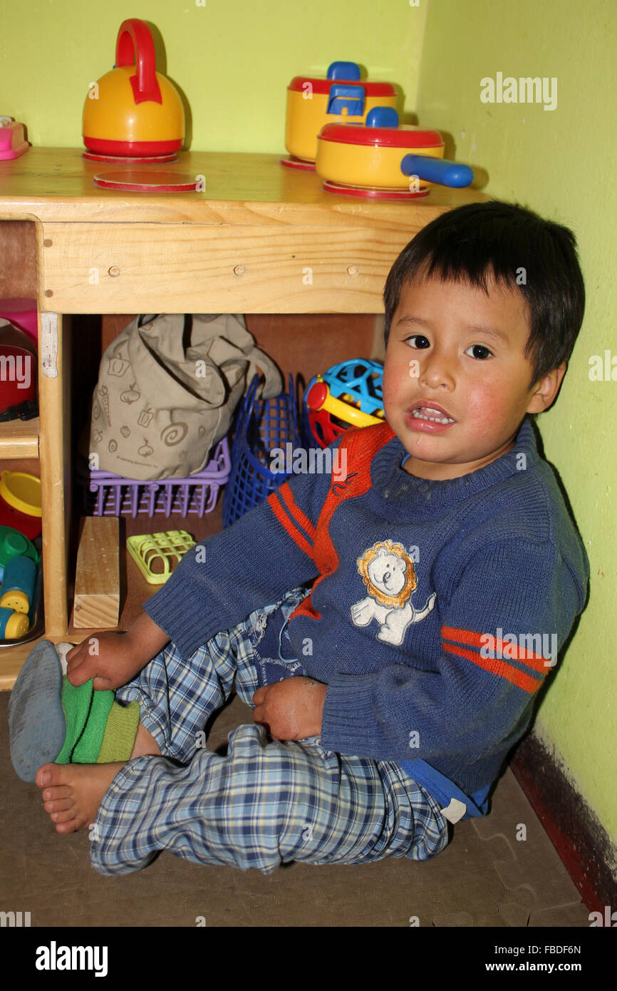 Young Boy At A Wawa Wasi Childcare Facility, Arequipa, Peru Stock Photo