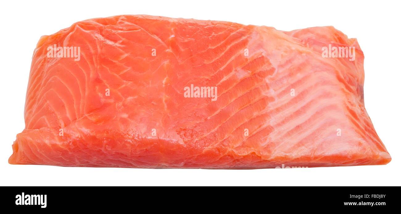 above view of slightly salted trout red fish fillet piece isolated on ...