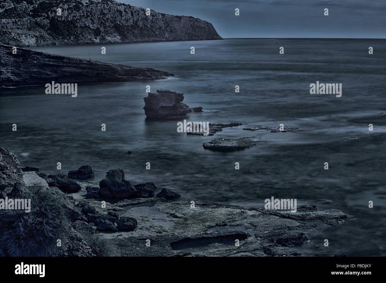 Scenic View Of Sea At Night Stock Photo