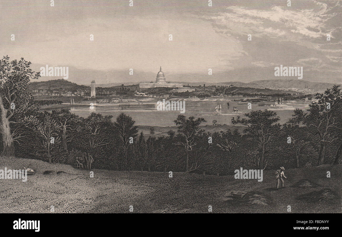 WASHINGTON DC: Washington from Arlington Heights, antique print 1874 Stock Photo