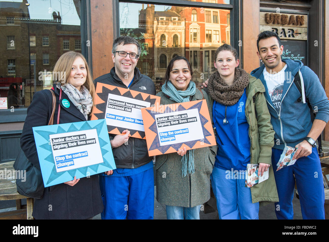 Junior doctors form a picket line outside the Royal London Hospital in Whitechapel, London. Stock Photo