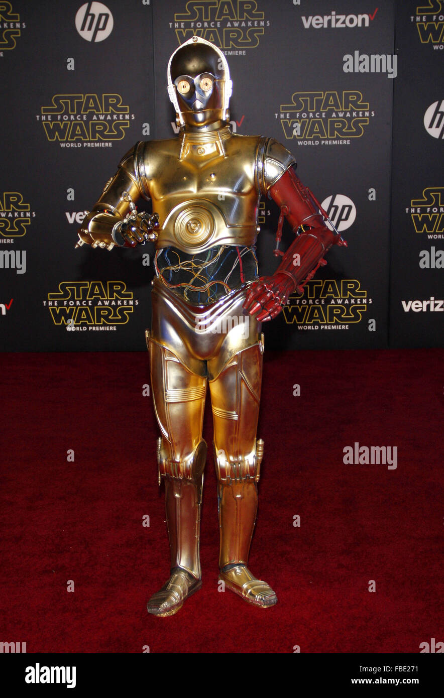 Premiere of Walt Disney Pictures and Lucasfilm's 'Star Wars: The Force Awakens' - Arrivals  Featuring: 3-CPO Where: Los Angeles, California, United States When: 14 Dec 2015 Stock Photo
