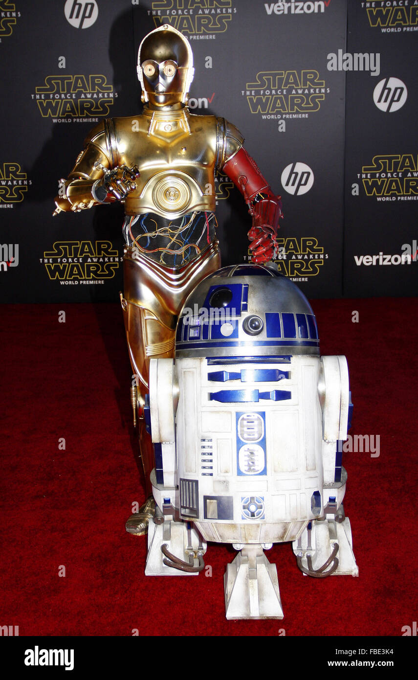 Premiere of Walt Disney Pictures and Lucasfilm's 'Star Wars: The Force Awakens' - Arrivals  Featuring: R2D2, 3-CPO Where: Los Angeles, California, United States When: 14 Dec 2015 Stock Photo