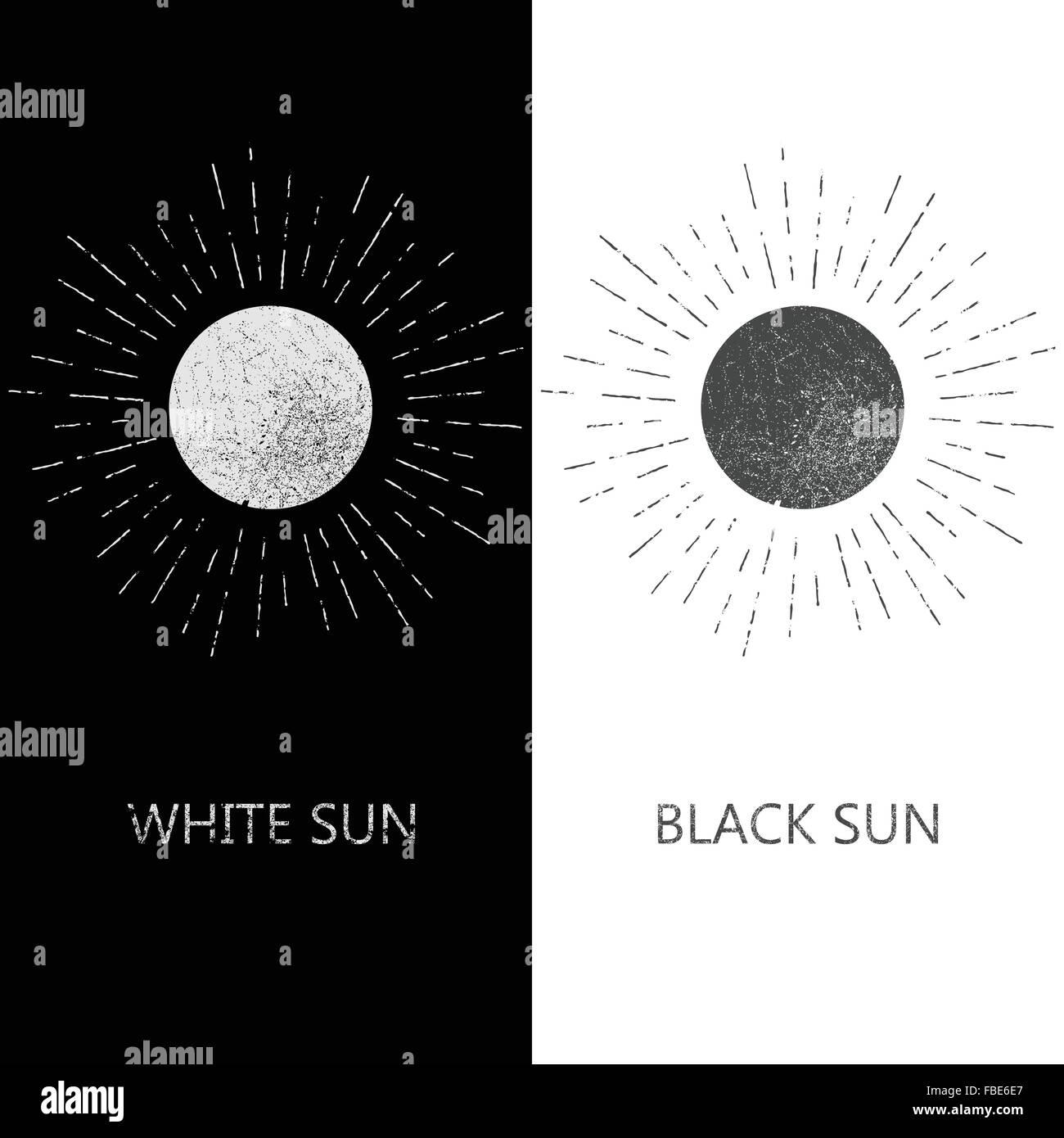 Monochrome hipster grunge vintage label for poster, flayer or t-shirt print with sun, starburst and rays - vector illustration Stock Vector