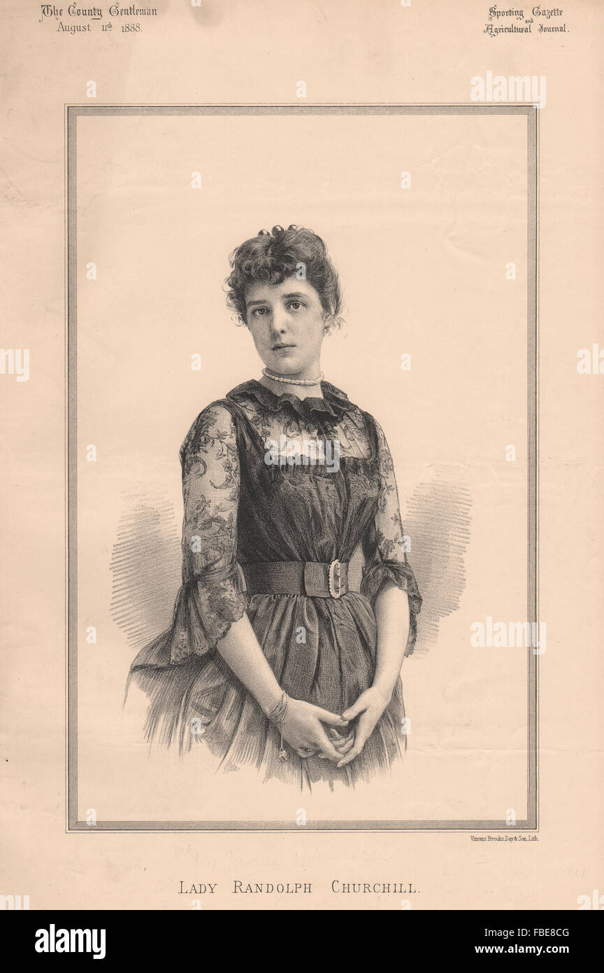 Lady Randolph Churchill, antique print 1888 Stock Photo