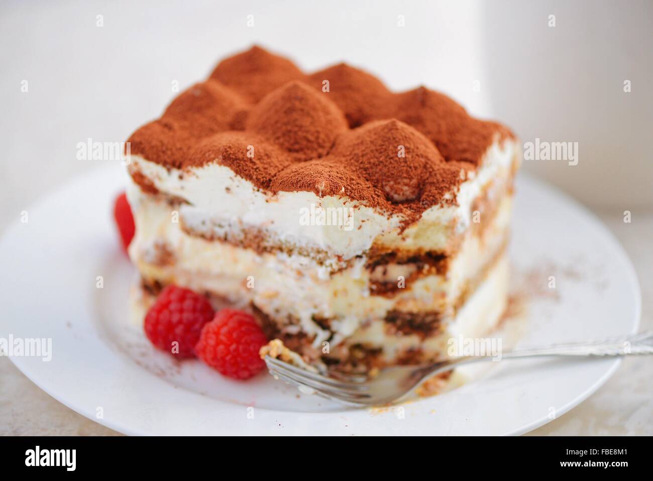 CloseUp Of Tiramisu Fork In Plate Stock Photo Alamy