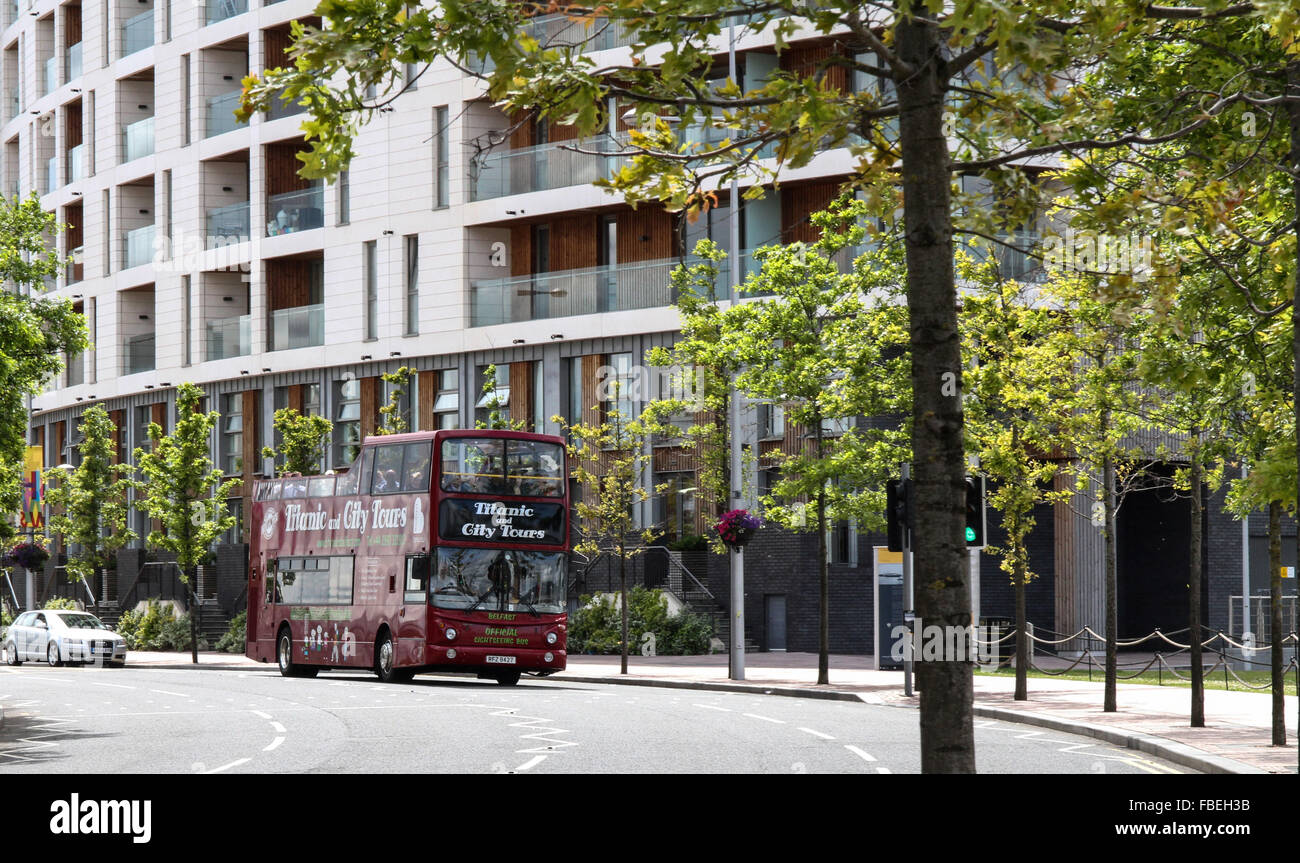 Sightseeing by bus in the Titanic Quarter, Belfast Stock Photo Alamy