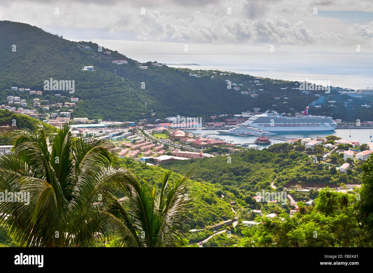The Carnival Victory cruise ship is moored in the Charlotte Amalie Stock Photo