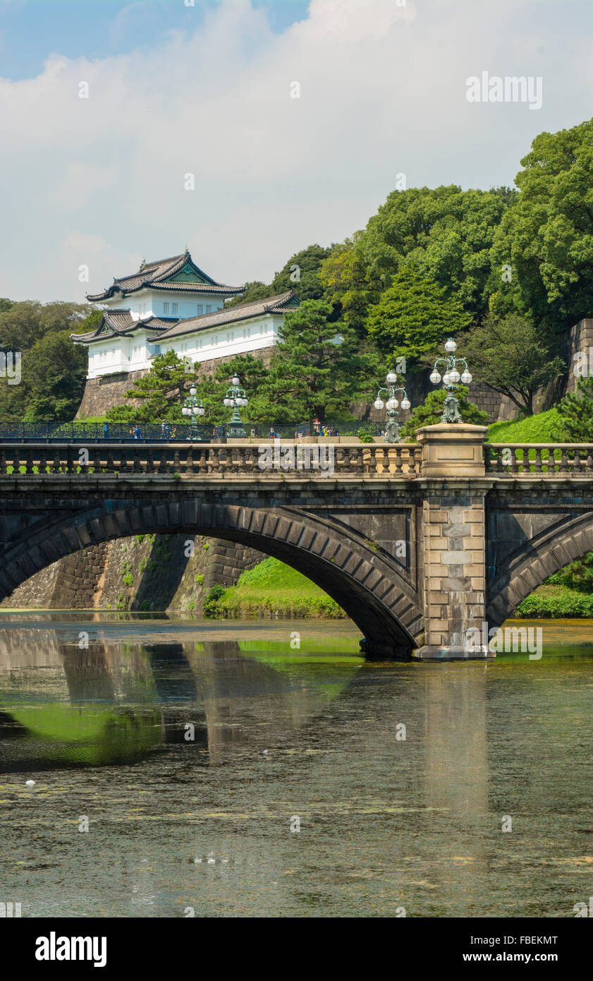 Tokyo Japan traditional Imperial Gardens in downtown city of traditional history of Emperor with bridge and temple and gardens Stock Photo
