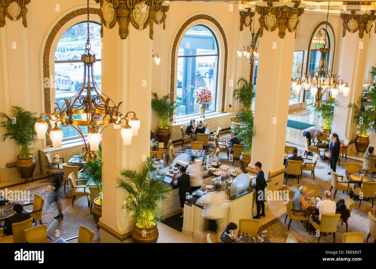 Hong Kong China lobby restaurant of Peninsula Hotel famous expensive hotel exclusive from above Stock Photo