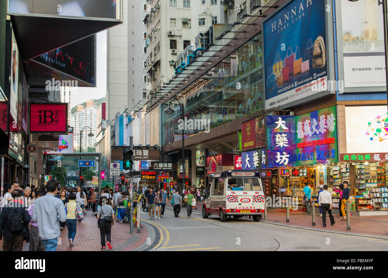 Hong Kong China Downtown Busy Causeway Bay District With Shoppers And