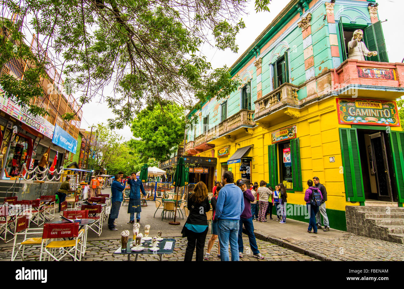 Buenos Aires Argentina La Boca colorful streets and buildings with