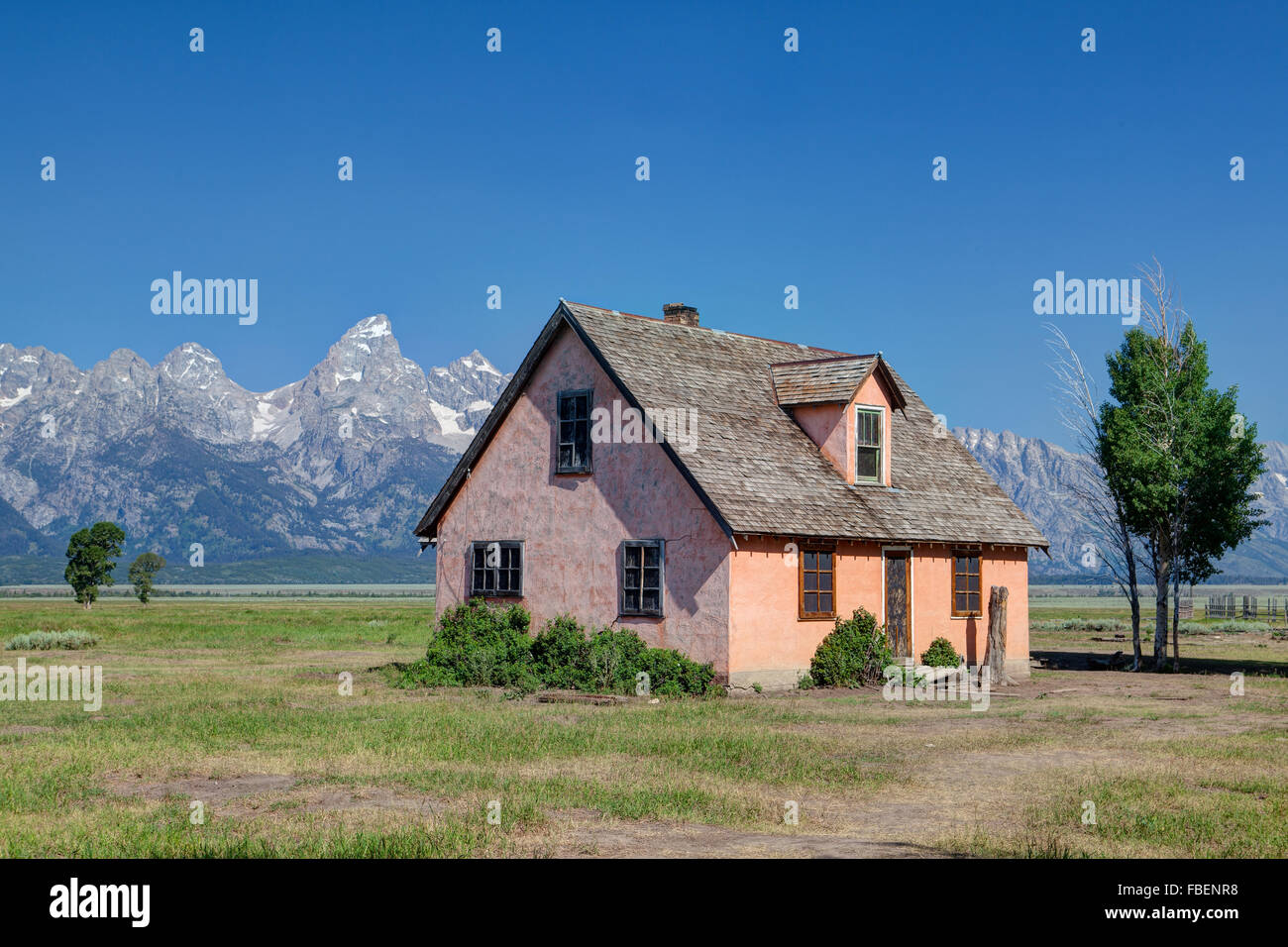 The iconic John Moulton homestead in Grand Teton in Wyoming in USA Stock Photo