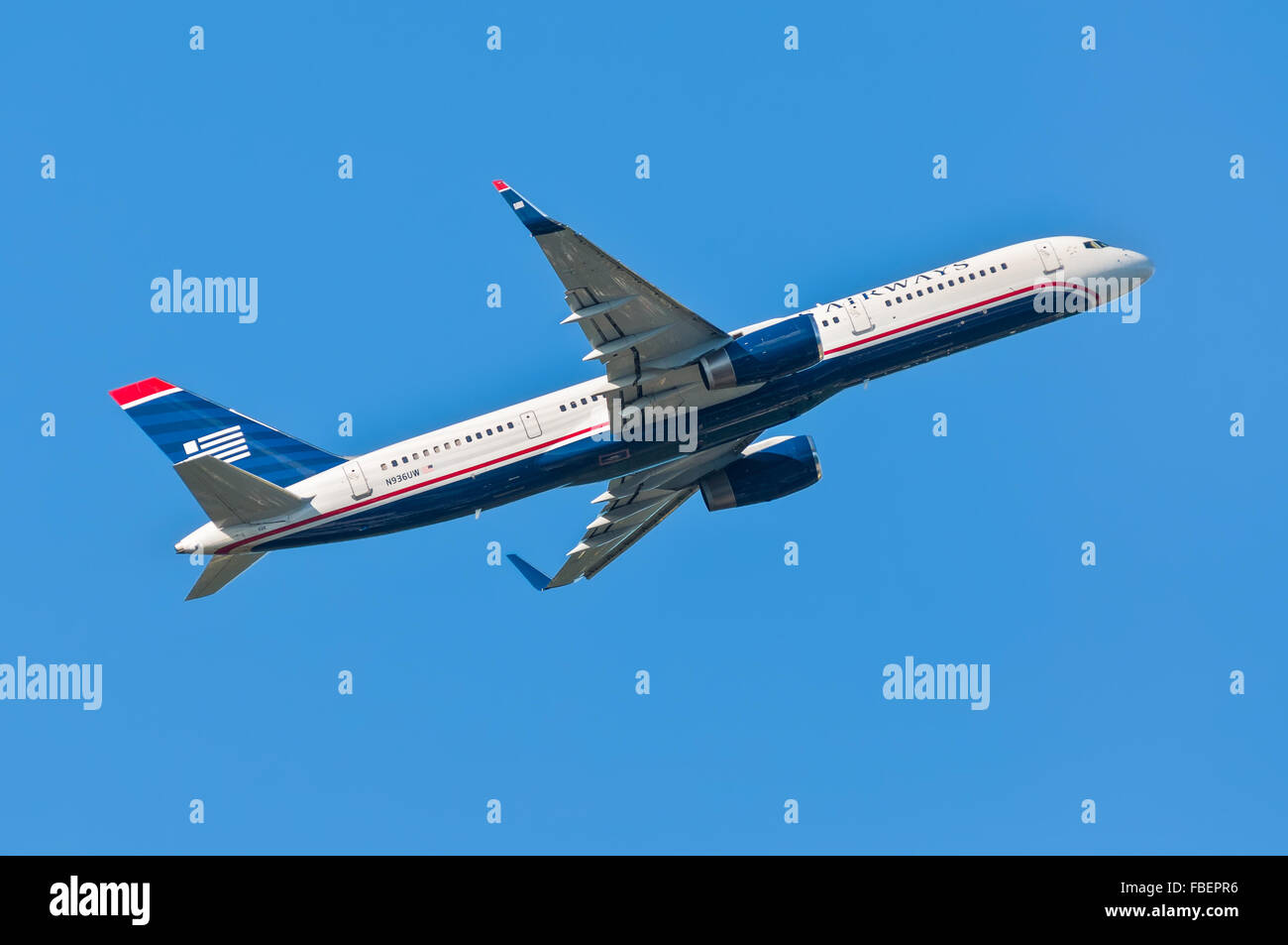US Airways Boeing 757-200 takes off from Cyril E. King Airport (STT), St. Thomas Stock Photo