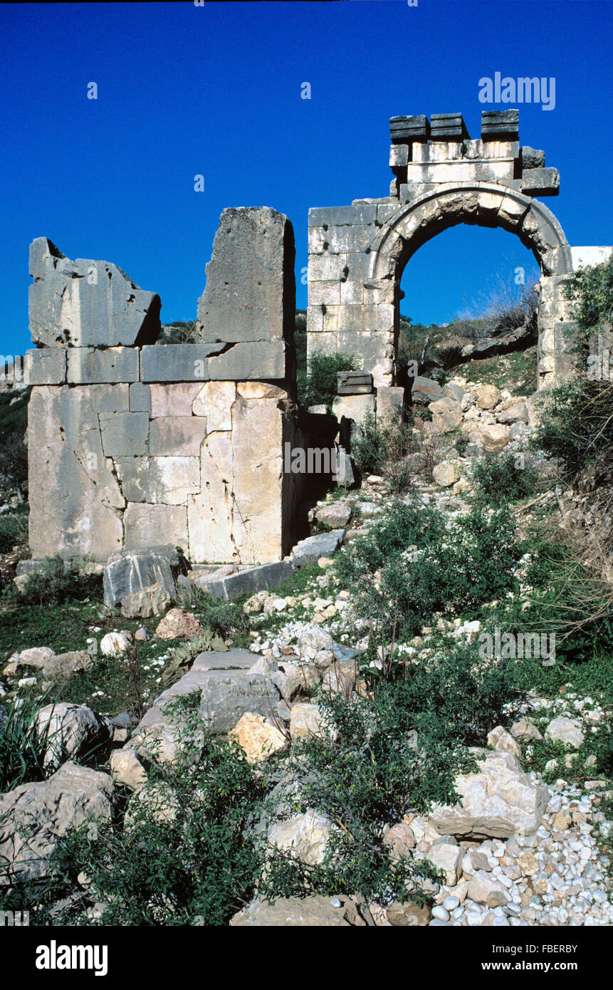 Vespasian Arch and the Remains of the Ancient City Gate of Xanthos, Lycia, Kinik, Antalya, turkey Stock Photo