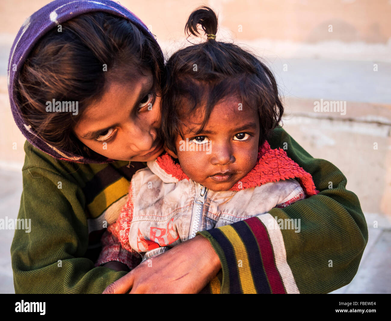 Unidentified poor Indian children in Pushkar, Rajasthan, India. Stock Photo