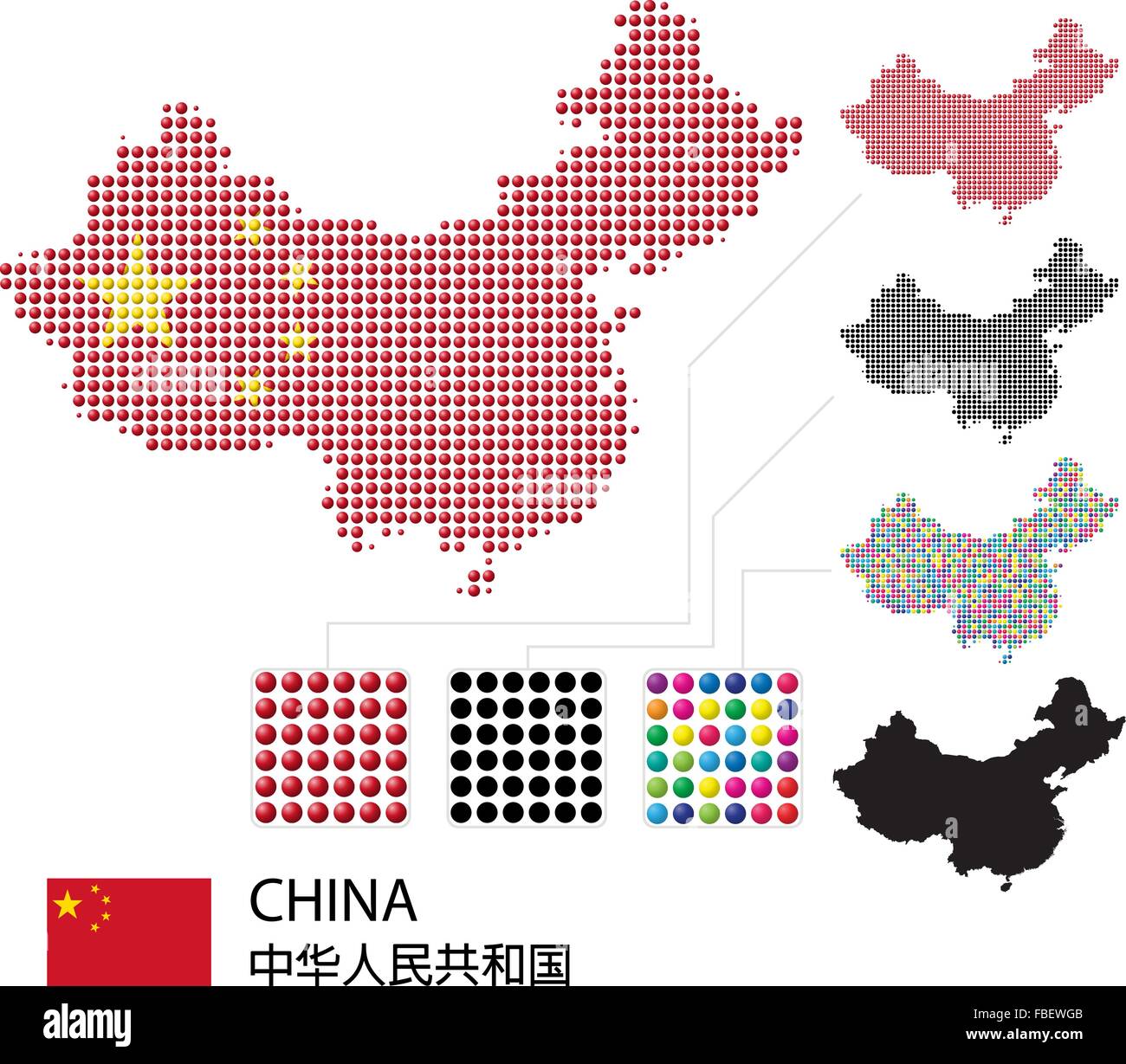Set of China Map vector red color dotted design Stock Vector Image ...