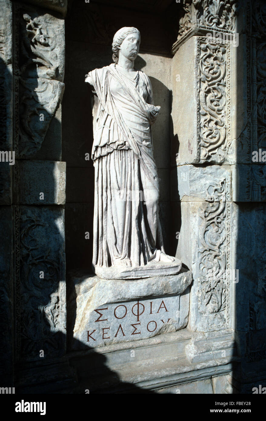 Goddess Sophia, Personification of Wisdom Statue (110-135AD) Celsus Library, Ephesus, Turkey Stock Photo