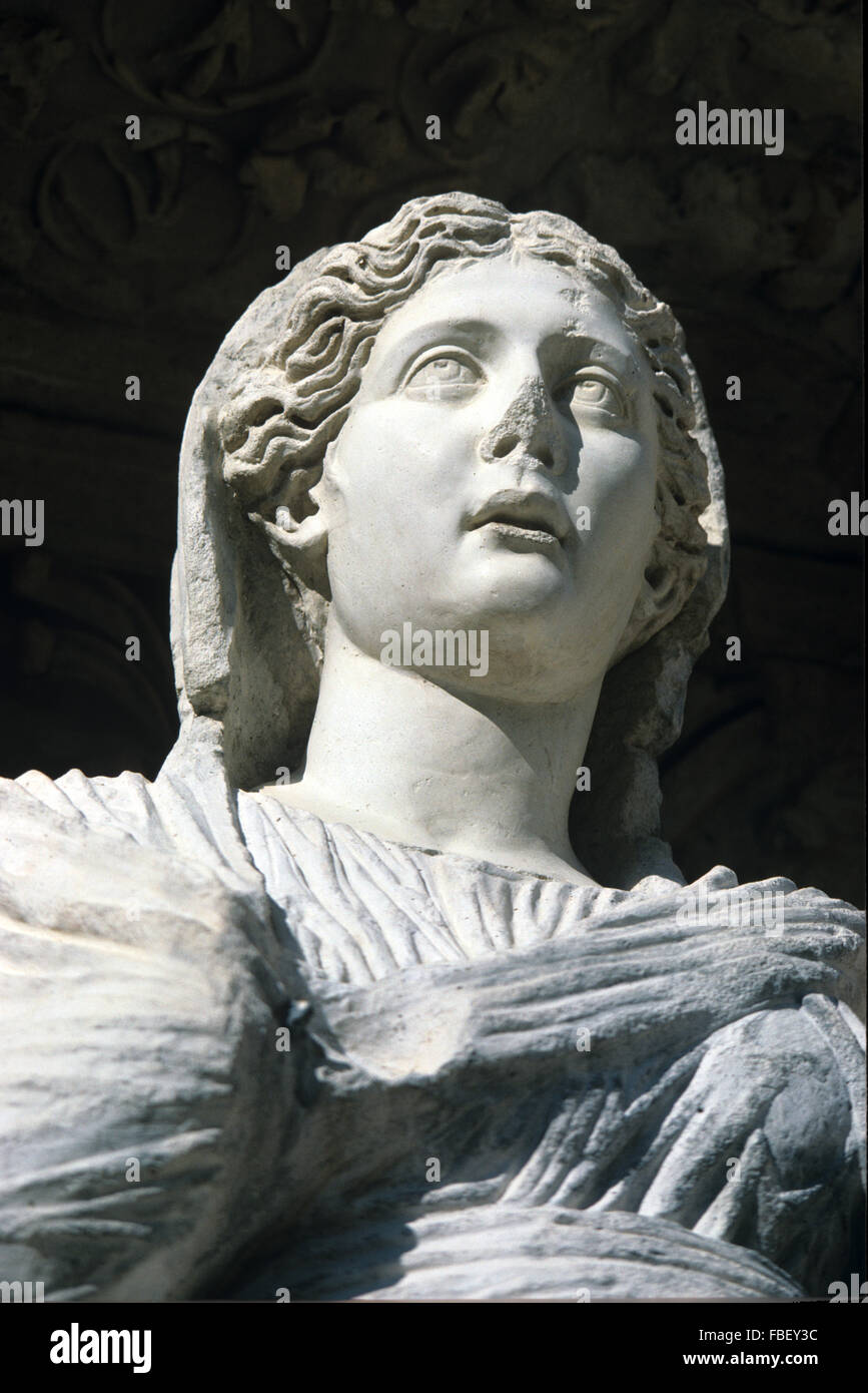 Portrait of Goddess Arete, Personification of Virtue Statue (110-135AD) Celsus Library, Ephesus, Turkey Stock Photo