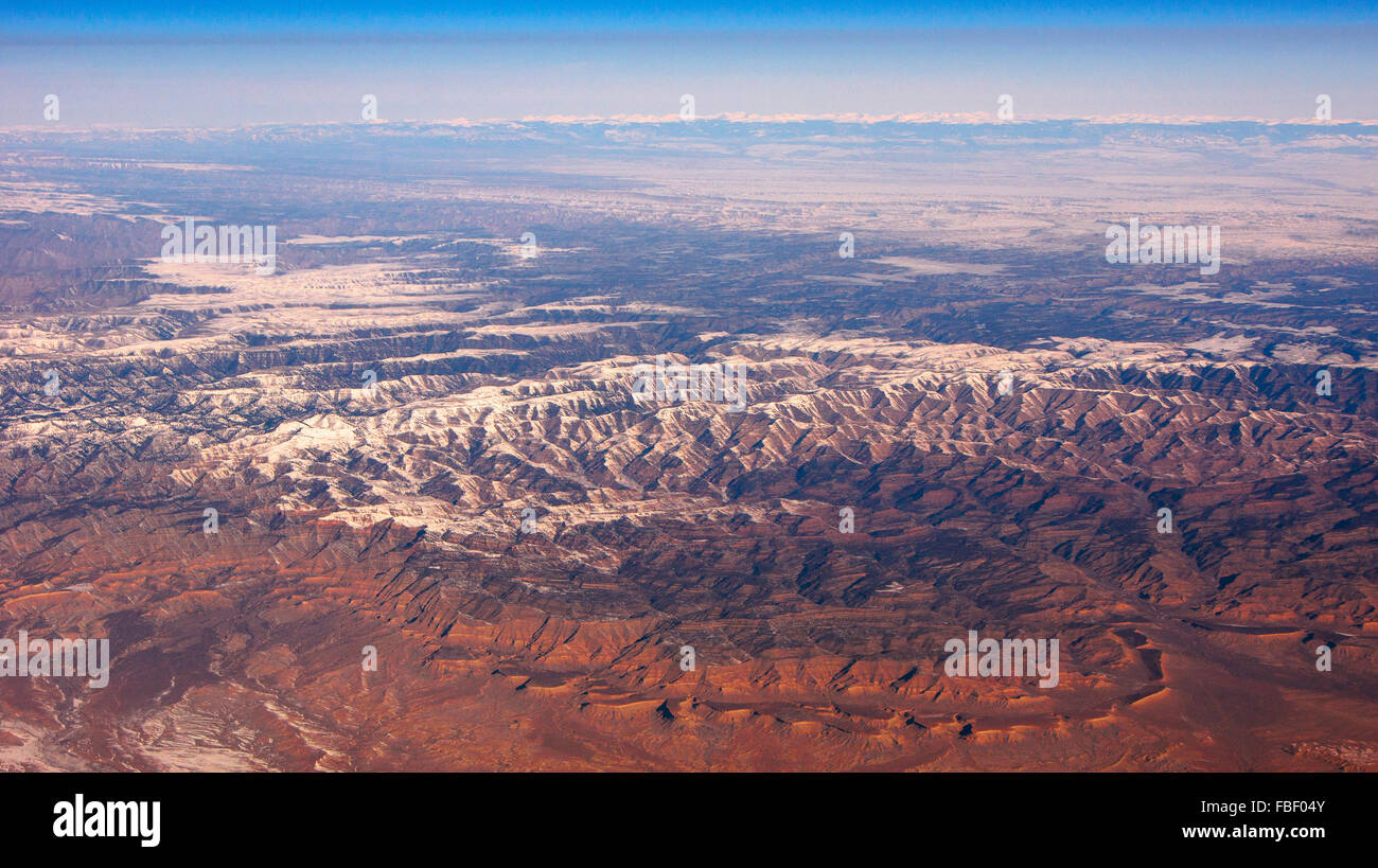 Aerial view of mountains and desert, approaching Las Vegas Stock Photo