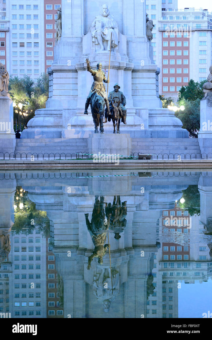 Detail of Don Quixote monument in Plaza de España or Spain's square in Madrid, Spain Stock Photo