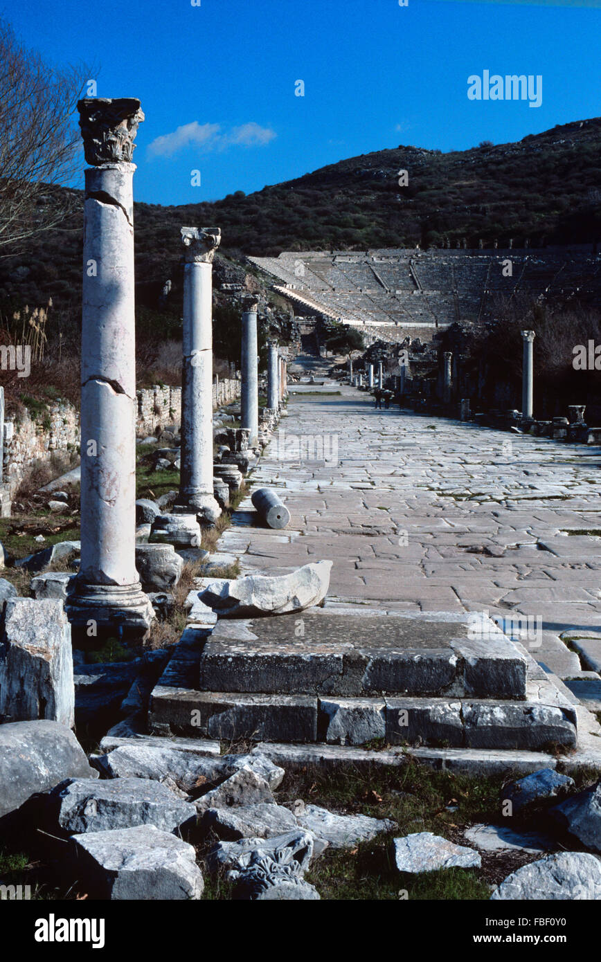 Arcadian Way (110-135AD) or Road and Great Theater or Theatre, Ephesus, Selçuk, Turkey Stock Photo