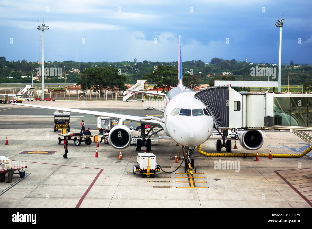 Airplane parked at airport in Brasilia, capital of Brazil. Stock Photo