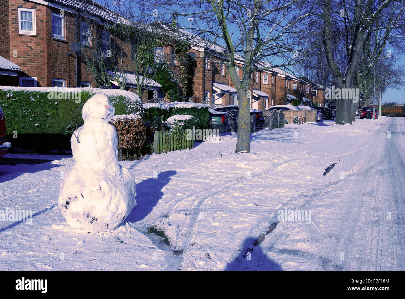 snowman on an urban street Stock Photo