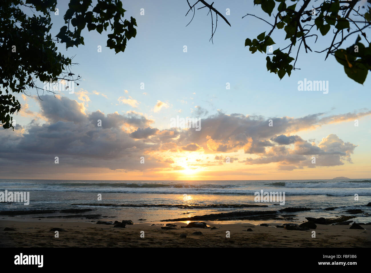 Breathtaking sunset at Maria's Beach. Rincon, Puerto Rico. USA territory. Caribbean Island. Stock Photo
