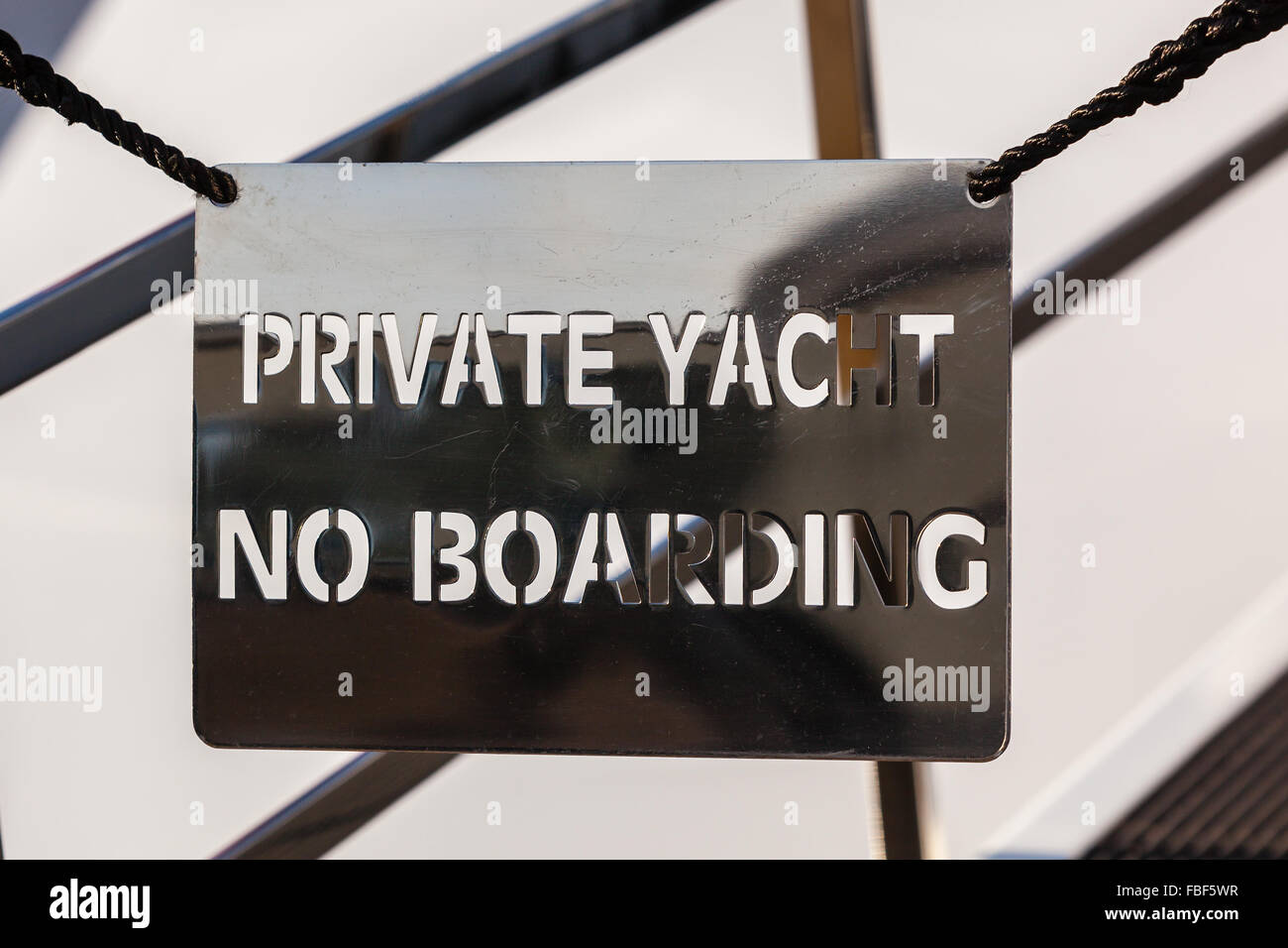 bridge of a private luxury ship with a no entry private yacht sign. no