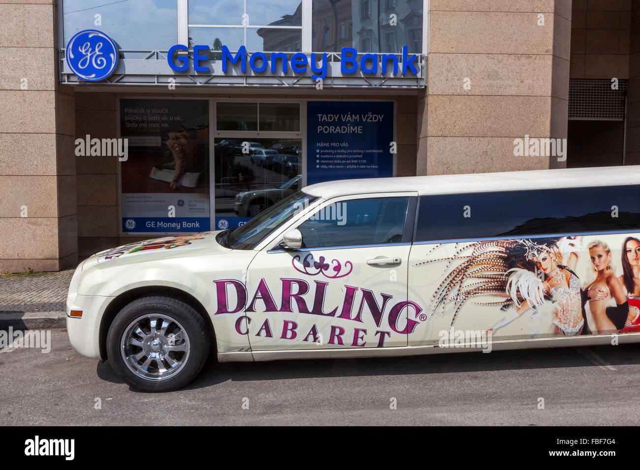 The vehicle - limousine promoting night club Darling Cabaret. Prague, Czech Republic Stock Photo