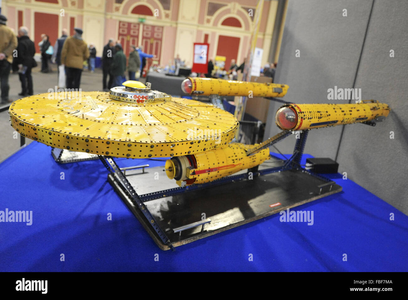 London, UK. 15th Jan, 2016. A Meccano model of NCC-1701, the starship USS Enterprise (created by Philip Webb, Chair of the International Society of Meccanomen) on display at the London Model Engineering Exhibition which opened today at Alexandra Palace, London. Credit:  Michael Preston/Alamy Live News Stock Photo
