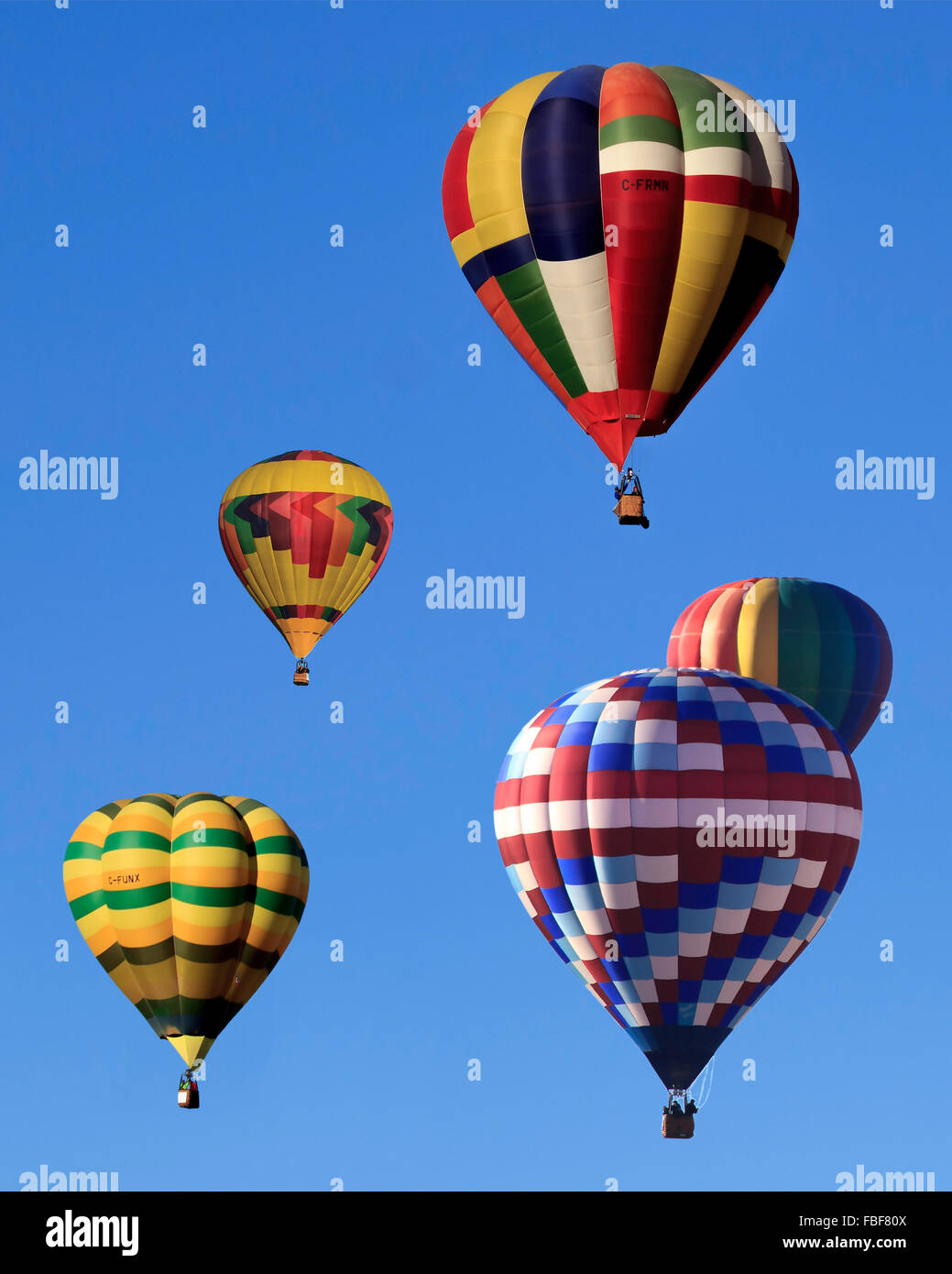 Hot Air Balloons Soaring in a Clear Blue Cloudless Sky Stock Photo - Alamy