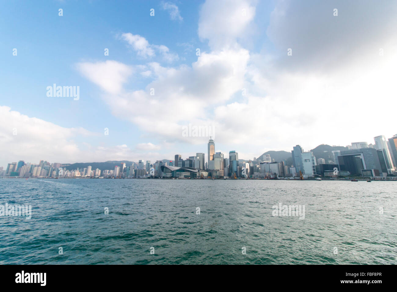 The panoramic view of Hong Kong Island side seen from Kowloon Stock Photo