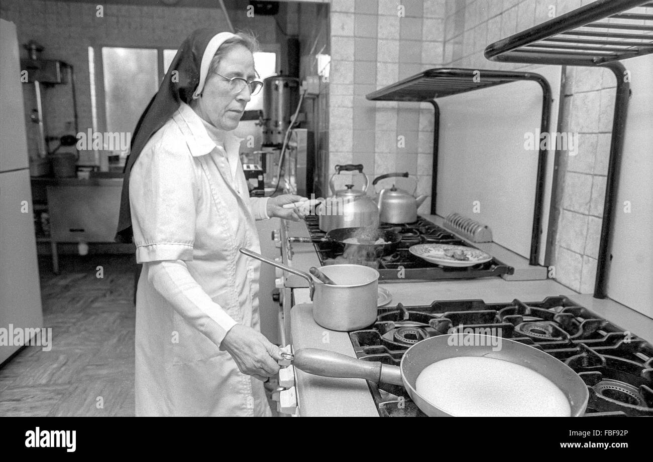 Nuns at the Franciscan Convent in Copthorne, West Sussex, at breakfast time. Stock Photo