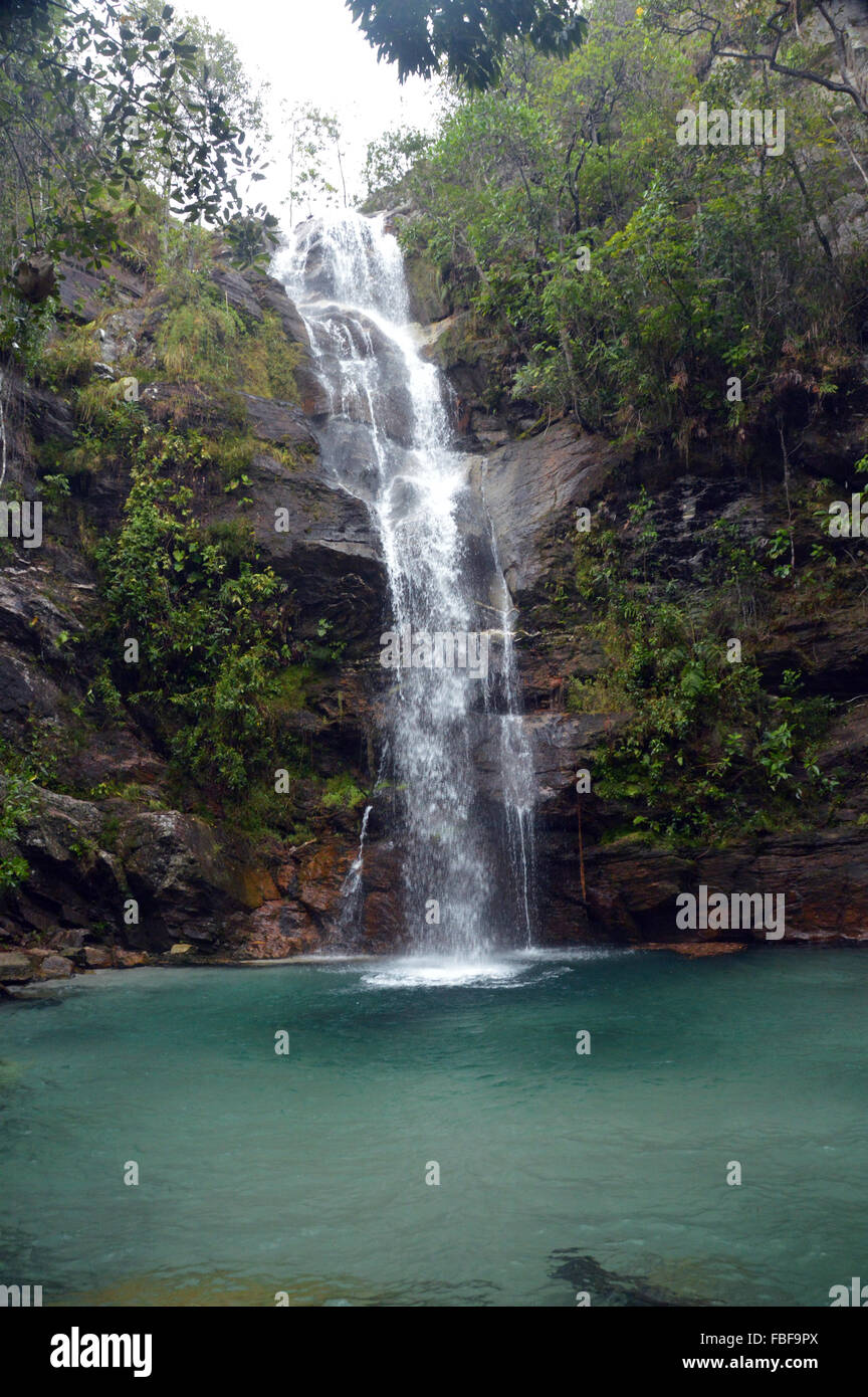 Water fall called Santa Barbara in the cerrado chapada dos veadeiros Goias Brazil Stock Photo
