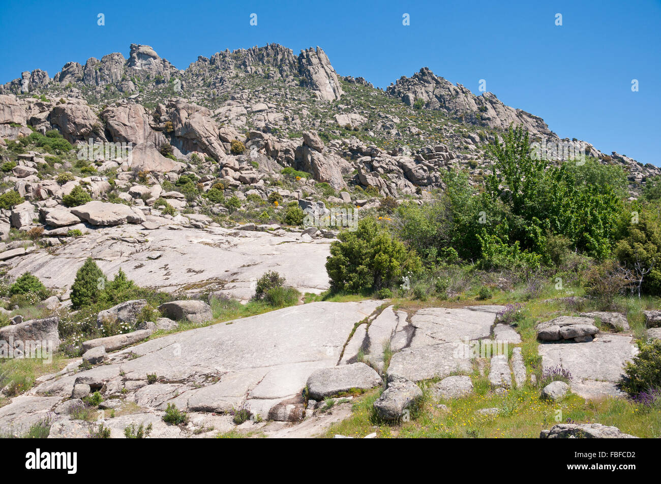 Mountain landscape at Sierra de la Cabrera, Madrid, Spain Stock Photo