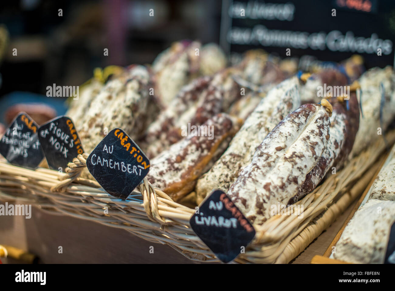 Close-Up Of Sausages On Display At Store Stock Photo